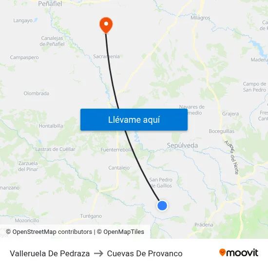 Valleruela De Pedraza to Cuevas De Provanco map