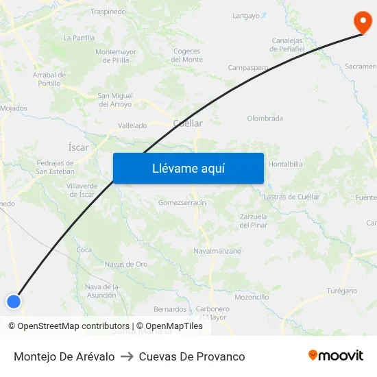 Montejo De Arévalo to Cuevas De Provanco map