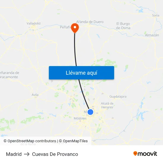 Madrid to Cuevas De Provanco map