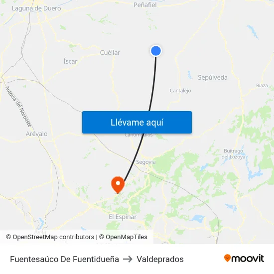Fuentesaúco De Fuentidueña to Valdeprados map