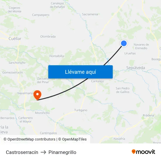 Castroserracín to Pinarnegrillo map