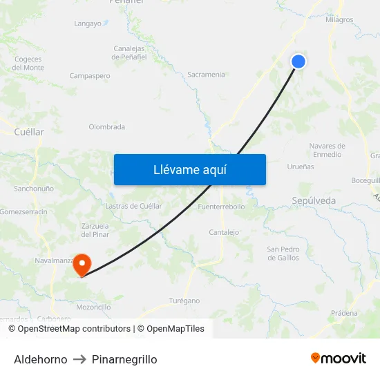 Aldehorno to Pinarnegrillo map