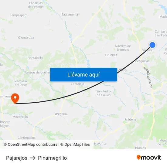 Pajarejos to Pinarnegrillo map