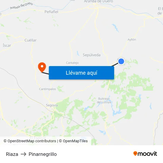 Riaza to Pinarnegrillo map