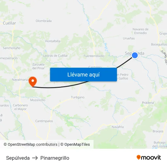 Sepúlveda to Pinarnegrillo map