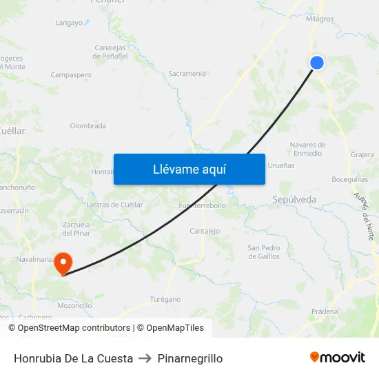 Honrubia De La Cuesta to Pinarnegrillo map