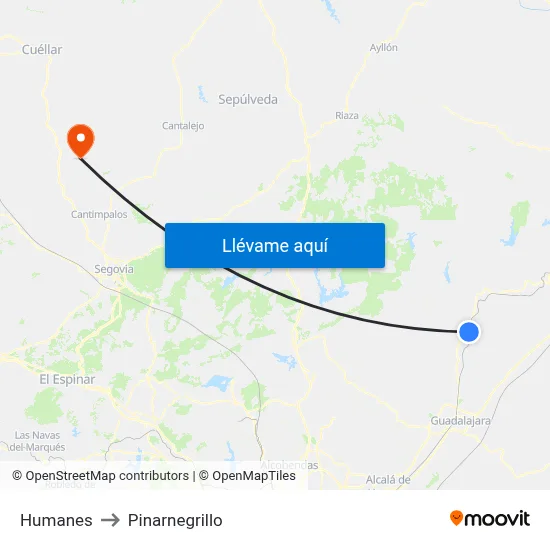 Humanes to Pinarnegrillo map