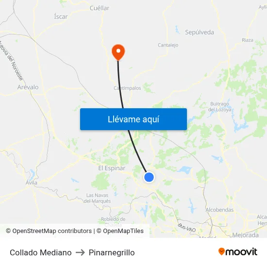 Collado Mediano to Pinarnegrillo map