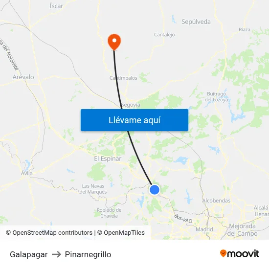Galapagar to Pinarnegrillo map