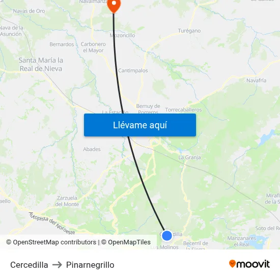 Cercedilla to Pinarnegrillo map