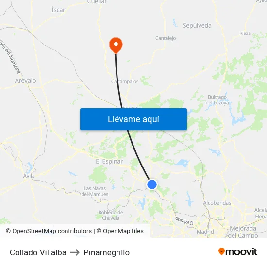 Collado Villalba to Pinarnegrillo map