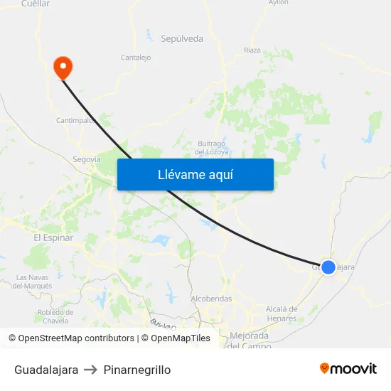 Guadalajara to Pinarnegrillo map