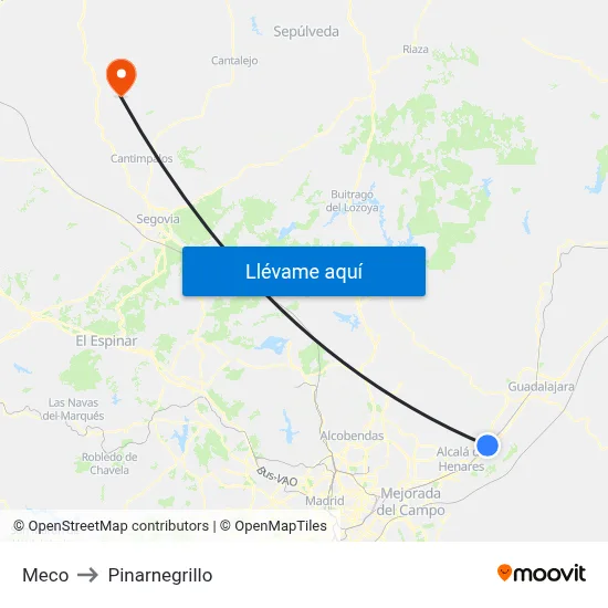 Meco to Pinarnegrillo map