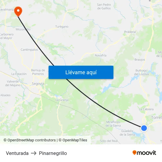 Venturada to Pinarnegrillo map