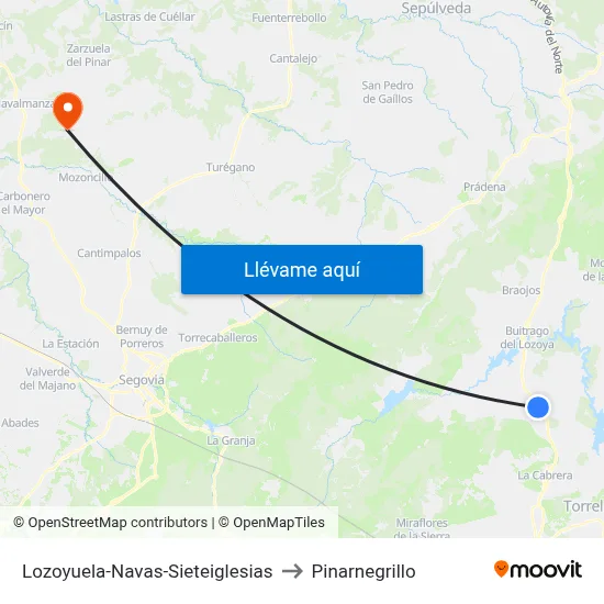 Lozoyuela-Navas-Sieteiglesias to Pinarnegrillo map