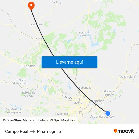 Campo Real to Pinarnegrillo map