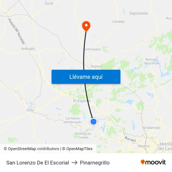 San Lorenzo De El Escorial to Pinarnegrillo map