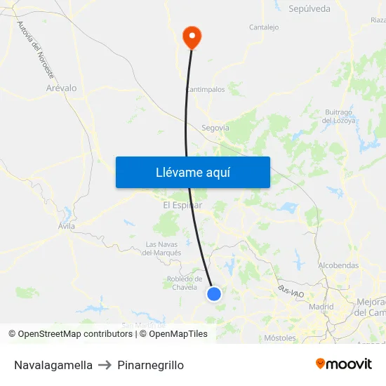 Navalagamella to Pinarnegrillo map