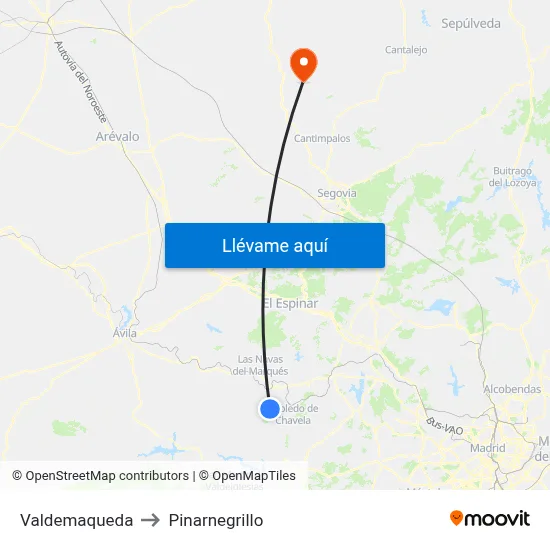 Valdemaqueda to Pinarnegrillo map