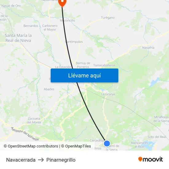 Navacerrada to Pinarnegrillo map