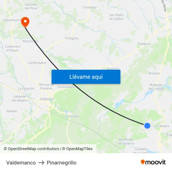 Valdemanco to Pinarnegrillo map