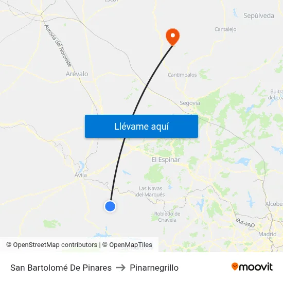 San Bartolomé De Pinares to Pinarnegrillo map