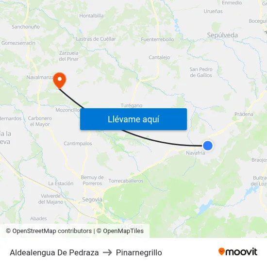 Aldealengua De Pedraza to Pinarnegrillo map