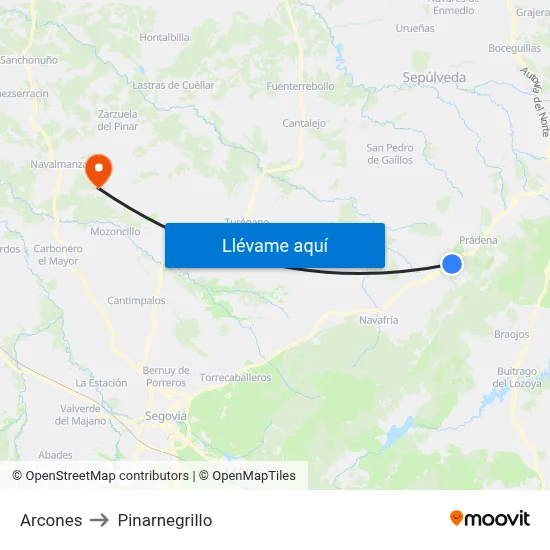 Arcones to Pinarnegrillo map