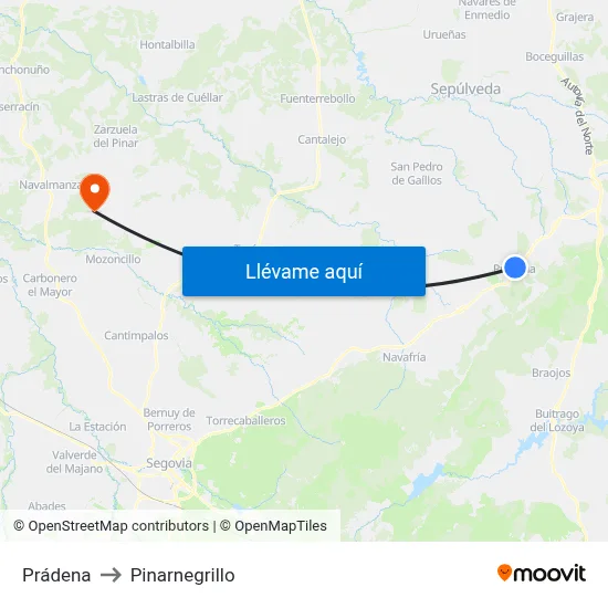 Prádena to Pinarnegrillo map