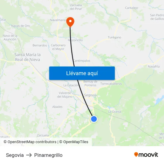 Segovia to Pinarnegrillo map