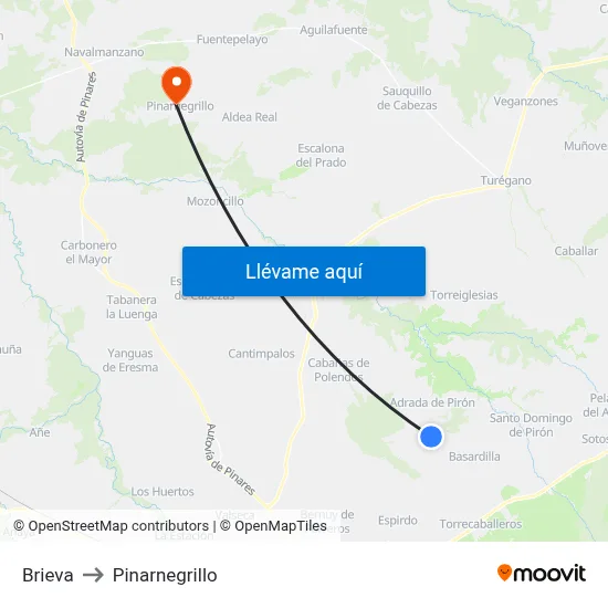 Brieva to Pinarnegrillo map