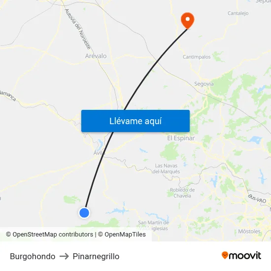 Burgohondo to Pinarnegrillo map