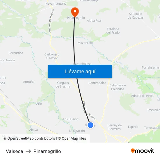 Valseca to Pinarnegrillo map