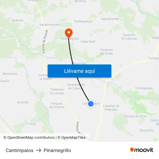 Cantimpalos to Pinarnegrillo map
