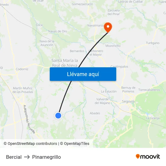 Bercial to Pinarnegrillo map