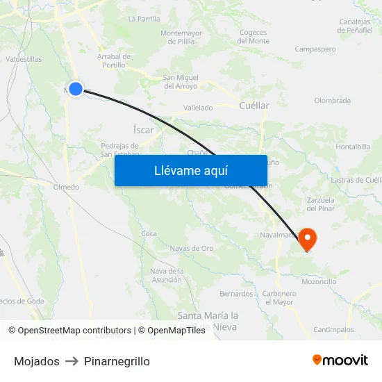 Mojados to Pinarnegrillo map