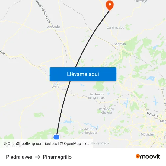 Piedralaves to Pinarnegrillo map