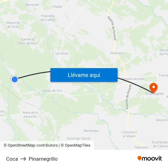 Coca to Pinarnegrillo map