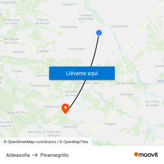 Aldeasoña to Pinarnegrillo map