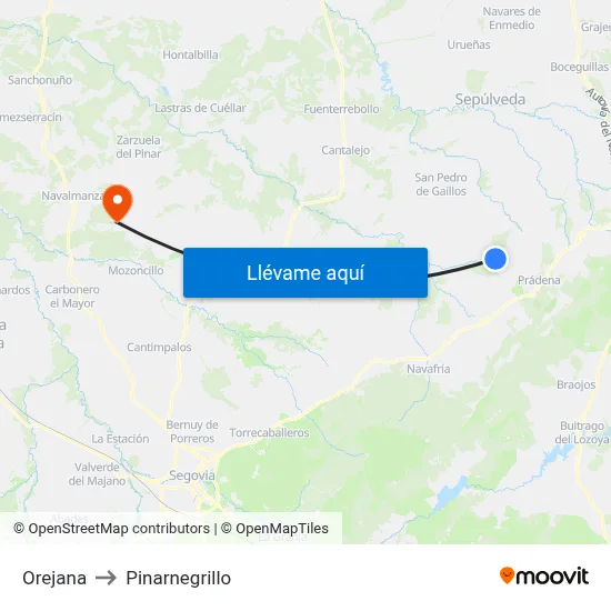 Orejana to Pinarnegrillo map