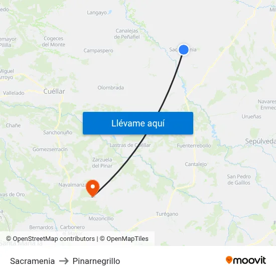 Sacramenia to Pinarnegrillo map