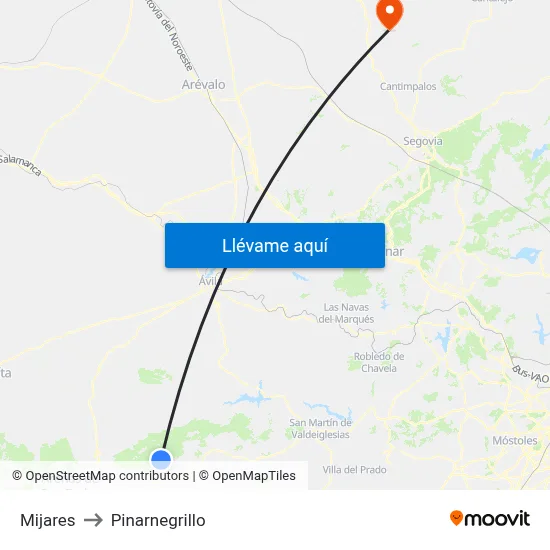 Mijares to Pinarnegrillo map