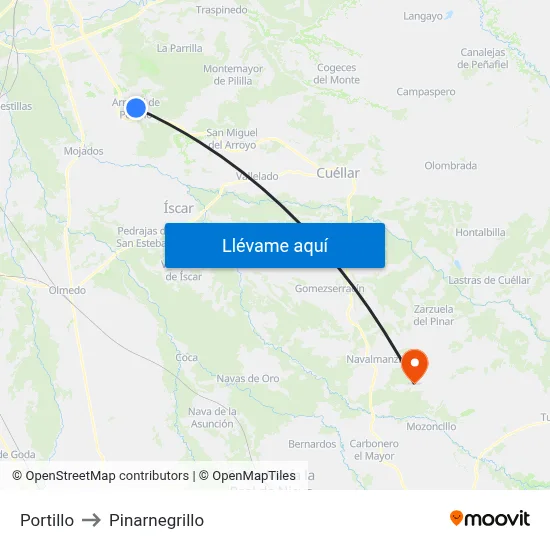 Portillo to Pinarnegrillo map