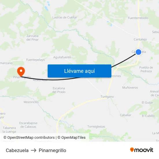 Cabezuela to Pinarnegrillo map