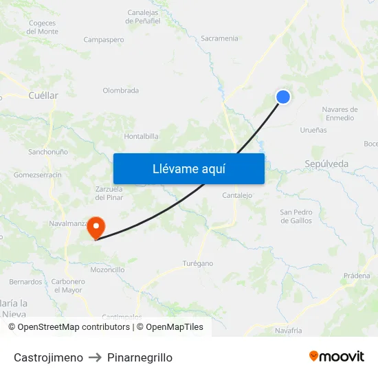 Castrojimeno to Pinarnegrillo map