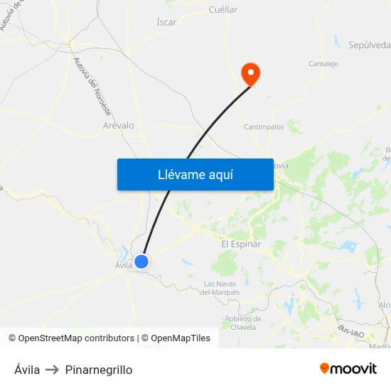 Ávila to Pinarnegrillo map
