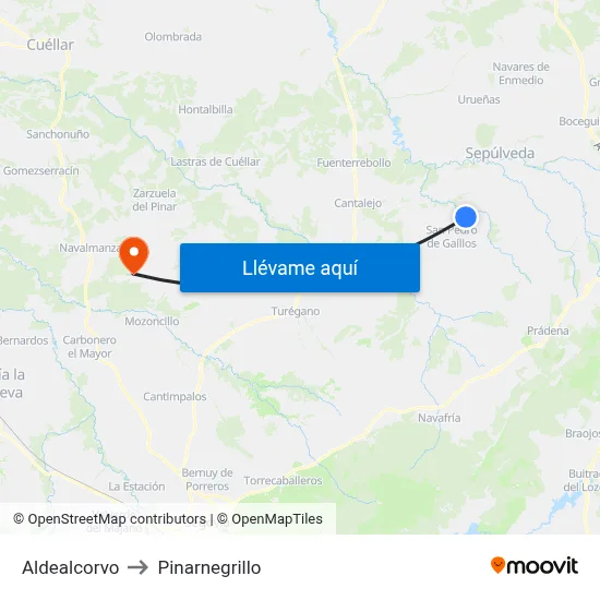 Aldealcorvo to Pinarnegrillo map