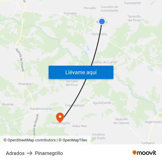 Adrados to Pinarnegrillo map