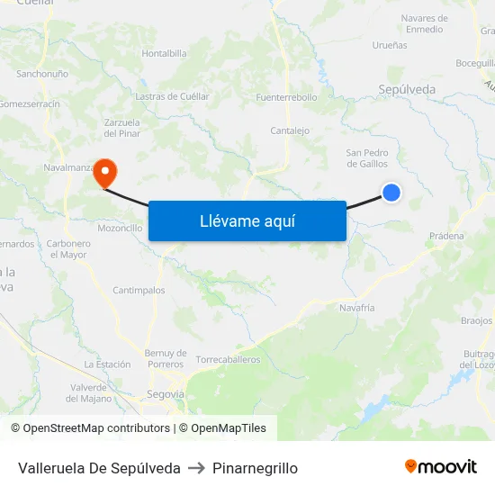 Valleruela De Sepúlveda to Pinarnegrillo map