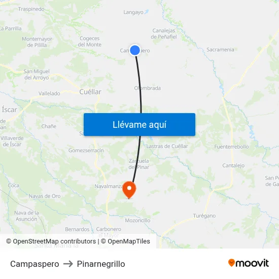 Campaspero to Pinarnegrillo map